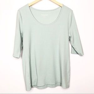 Soft Surroundings Ribbed Knit Top Sea Foam Green Half Sleeve Scoop Neck Size 1X